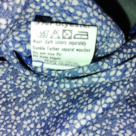 Smocked Blue Maxi Dress with White Floral Print & Side Slits – Kancy Kole, Sz SM - Picture 10 of 11